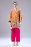 Debyani + Co_Orange Silk Embroidery Split V-neck Navratan Kurta And Salwar Set _at_Aza_Fashions