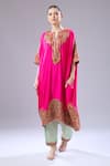 Buy_Debyani + Co_Pink Silk Embroidery Split V-neck Pitta Kaftan With Salwar _Online_at_Aza_Fashions
