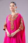 Debyani + Co_Pink Silk Embroidery Split V-neck Pitta Kaftan With Salwar _at_Aza_Fashions