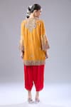 Shop_Debyani + Co_Orange Silk Embroidery Round Neck Jaal Kurta Salwar Set _at_Aza_Fashions