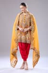 Buy_Debyani + Co_Orange Silk Embroidery Round Neck Jaal Kurta Salwar Set 