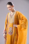 Debyani + Co_Orange Silk Embroidery Round Neck Suraj Zig Zag Kurta Set _at_Aza_Fashions