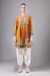 Buy_Debyani + Co_Orange Silk Sequins Round Neck Embroidered Burnt Anarkali Set _at_Aza_Fashions