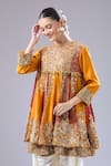 Debyani + Co_Orange Silk Sequins Round Neck Embroidered Burnt Anarkali Set _Online_at_Aza_Fashions