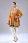 Buy_Debyani + Co_Orange Silk Sequins Round Neck Embroidered Burnt Anarkali Set 