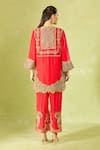Shop_Debyani + Co_Red Silk Embroidery Round Neck Kurta Set _at_Aza_Fashions