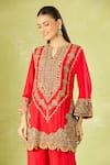 Debyani + Co_Red Silk Embroidery Round Neck Kurta Set _at_Aza_Fashions