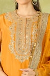 Debyani + Co_Orange Silk Sequins Round Neck Embroidered Kurta Set _Online_at_Aza_Fashions