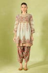 Debyani + Co_Multi Color Chiffon, Cotton Embroidery, Sequins Round Neck Short Anarkali Set _at_Aza_Fashions