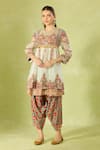 Buy_Debyani + Co_Multi Color Chiffon, Cotton Embroidery, Sequins Round Neck Short Anarkali Set 