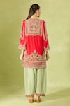 Shop_Debyani + Co_Red Silk Embroidery Round Neck Kurta Set _at_Aza_Fashions