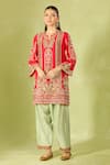 Debyani + Co_Red Silk Embroidery Round Neck Kurta Set _at_Aza_Fashions