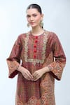 Debyani + Co_Multi Color Silk Sequins, Embroidery Round Neck Floral Print Kurta Set _Online_at_Aza_Fashions