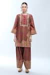 Buy_Debyani + Co_Multi Color Silk Sequins, Embroidery Round Neck Floral Print Kurta Set _Online_at_Aza_Fashions