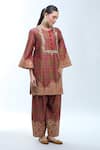 Shop_Debyani + Co_Multi Color Silk Sequins, Embroidery Round Neck Floral Print Kurta Set _Online_at_Aza_Fashions