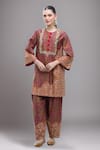 Buy_Debyani + Co_Multi Color Silk Sequins, Embroidery Round Neck Floral Print Kurta Set _at_Aza_Fashions