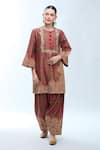 Debyani + Co_Multi Color Silk Sequins, Embroidery Round Neck Floral Print Kurta Set _at_Aza_Fashions