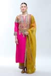 Debyani + Co_Pink Silk Embroidery, Zari Round Neck Zardozi Kurta Set _Online_at_Aza_Fashions