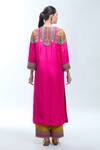 Shop_Debyani + Co_Pink Silk Embroidery, Zari Round Neck Zardozi Kurta Set _at_Aza_Fashions