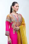 Buy_Debyani + Co_Pink Silk Embroidery, Zari Round Neck Zardozi Kurta Set 