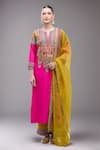 Buy_Debyani + Co_Pink Silk Embroidery, Zari Round Neck Zardozi Kurta Set _at_Aza_Fashions