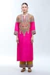 Shop_Debyani + Co_Pink Silk Embroidery, Zari Round Neck Zardozi Kurta Set 