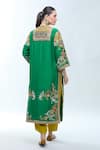 Shop_Debyani + Co_Green Silk, Organza Embroidery Round Neck Floral Kurta Set _at_Aza_Fashions