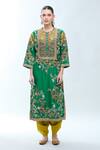 Buy_Debyani + Co_Green Silk, Organza Embroidery Round Neck Floral Kurta Set 