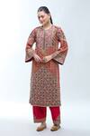Buy_Debyani + Co_Multi Color Silk Embroidery Round Neck Floral Stripe Print Kurta And Salwar Set 