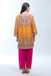 Shop_Debyani + Co_Orange Silk Embroidery V-neck Paisley Kurta Set _at_Aza_Fashions