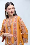 Debyani + Co_Orange Silk Embroidery V-neck Paisley Kurta Set _at_Aza_Fashions