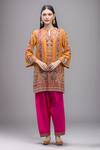 Buy_Debyani + Co_Orange Silk Embroidery V-neck Paisley Kurta Set _at_Aza_Fashions