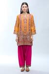 Buy_Debyani + Co_Orange Silk Embroidery V-neck Paisley Kurta Set 