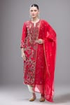 Buy_Debyani + Co_Red Silk Embroidery Round Neck Resham Kurta Set _at_Aza_Fashions