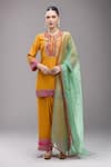 Buy_Debyani + Co_Mustard Silk, Chiffon Embroidery, Zari, Sequins Round Neck, Thread Kurta Set _at_Aza_Fashions