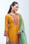 Debyani + Co_Mustard Silk, Chiffon Embroidery, Zari, Sequins Round Neck, Thread Kurta Set _Online_at_Aza_Fashions