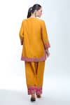 Shop_Debyani + Co_Mustard Silk, Chiffon Embroidery, Zari, Sequins Round Neck, Thread Kurta Set _at_Aza_Fashions