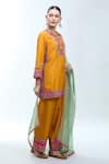 Shop_Debyani + Co_Mustard Silk, Chiffon Embroidery, Zari, Sequins Round Neck, Thread Kurta Set _Online_at_Aza_Fashions
