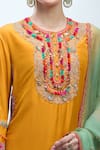 Debyani + Co_Mustard Silk, Chiffon Embroidery, Zari, Sequins Round Neck, Thread Kurta Set _at_Aza_Fashions