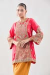 Debyani + Co_Pink Silk Zari, Embroidery Round Neck Zardozi Kurta With Salwar _Online_at_Aza_Fashions