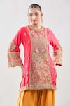 Buy_Debyani + Co_Pink Silk Zari, Embroidery Round Neck Zardozi Kurta With Salwar _Online_at_Aza_Fashions