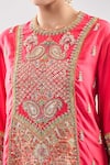 Debyani + Co_Pink Silk Zari, Embroidery Round Neck Zardozi Kurta With Salwar _at_Aza_Fashions