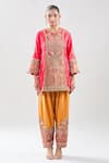 Shop_Debyani + Co_Pink Silk Zari, Embroidery Round Neck Zardozi Kurta With Salwar 