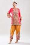 Debyani + Co_Pink Silk Zari, Embroidery Round Neck Zardozi Kurta With Salwar _Online