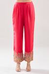 Buy_Debyani + Co_Red Silk Embroidery Round Neck Resham Meena Cape Pant Set _Online_at_Aza_Fashions