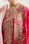 Debyani + Co_Red Silk Embroidery Round Neck Resham Meena Cape Pant Set _at_Aza_Fashions