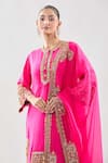 Debyani + Co_Pink Silk Beads, Embroidery Round Neck Kurta Pant Set _Online_at_Aza_Fashions