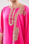 Shop_Debyani + Co_Pink Silk Beads, Embroidery Round Neck Kurta Pant Set _Online_at_Aza_Fashions