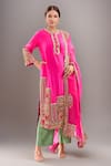 Buy_Debyani + Co_Pink Silk Beads, Embroidery Round Neck Kurta Pant Set _at_Aza_Fashions