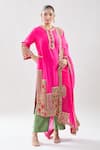 Buy_Debyani + Co_Pink Silk Beads, Embroidery Round Neck Kurta Pant Set 